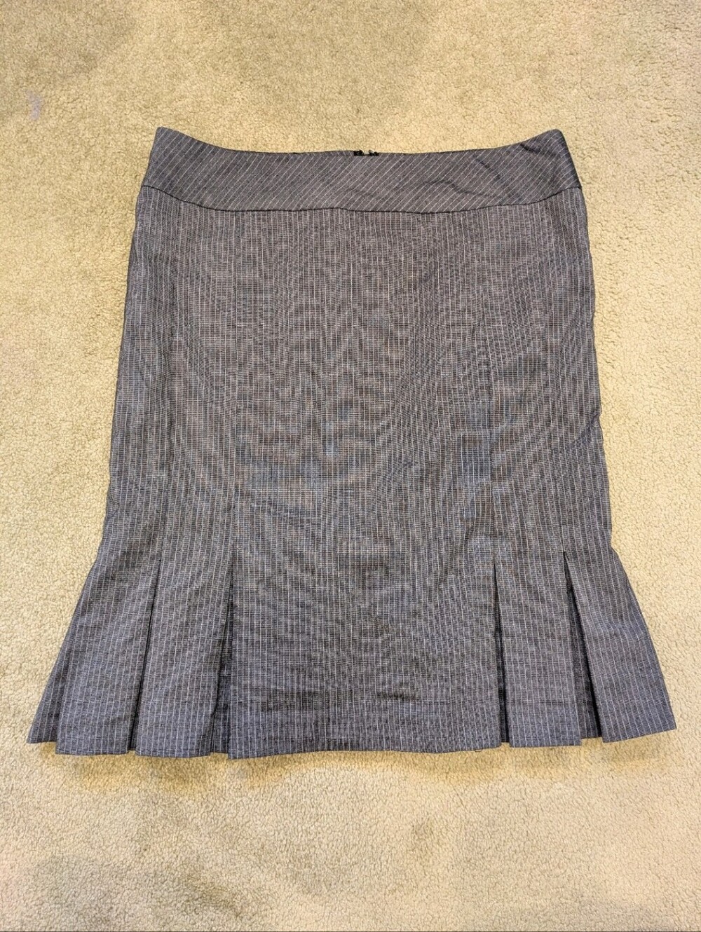 Le Chateau Grey Pinstripe Pleated Pencil Skirt